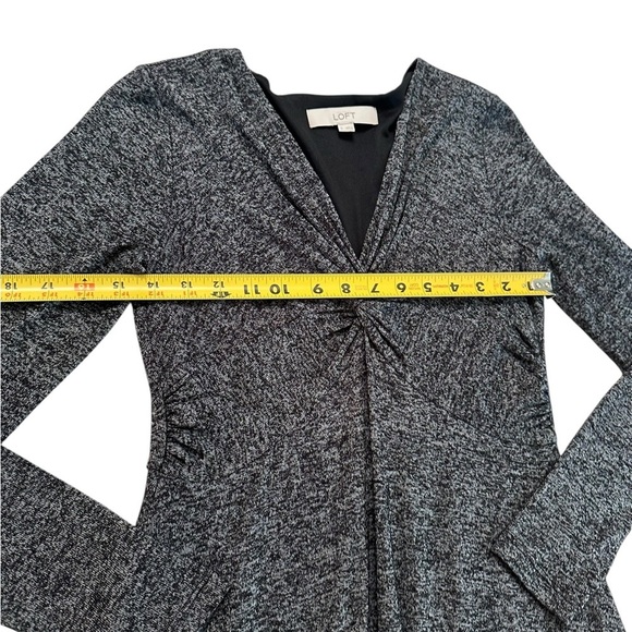 Loft Black Gray Long Sleeve Front Twist Midi Flowy Dress Size S - Picture 9 of 17